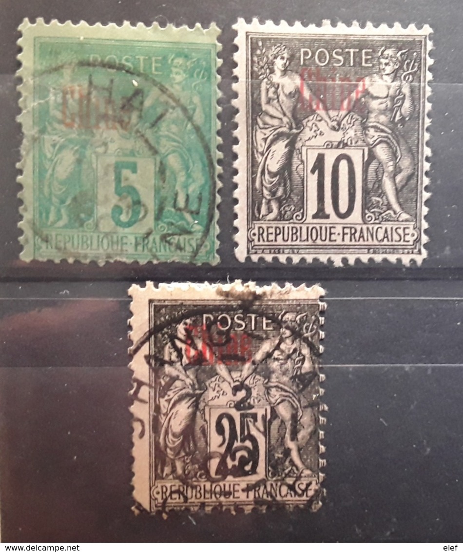 CHINE / China  , Bureaux Français,  Type SAGE , Yvert No 4 ,10 C Noir / Lilas  Neuf (*) & No 8 , 25 C Noir / Rose Ob ,TB - Otros & Sin Clasificación