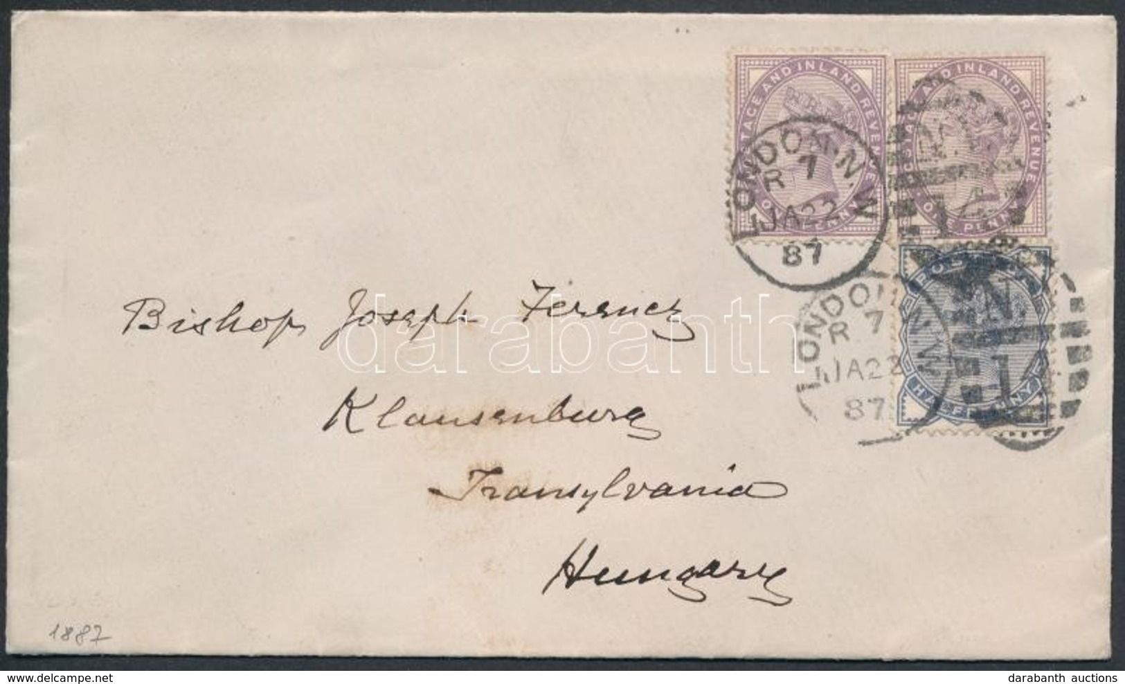 1887 1/2p + 2 X 1p Levélen Magyarországra / On Cover To Hungary - Sonstige & Ohne Zuordnung