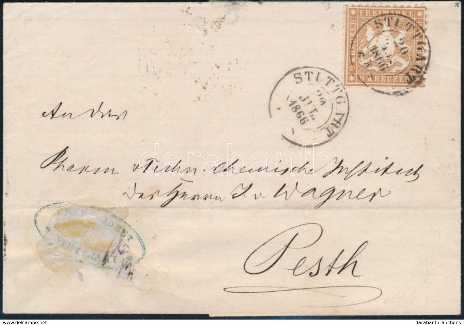 1866 Levél Stuttgartból Pestre / Cover From Stuttgart To Pest - Autres & Non Classés