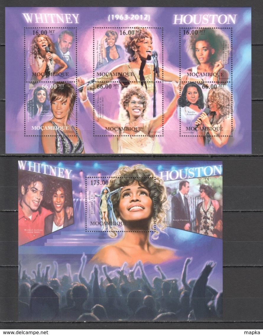 B228 2012 MOZAMBIQUE MOCAMBIQUE FAMOUS PEOPLE WHITNEY HOUSTON 1SH+1BL MNH - Singers