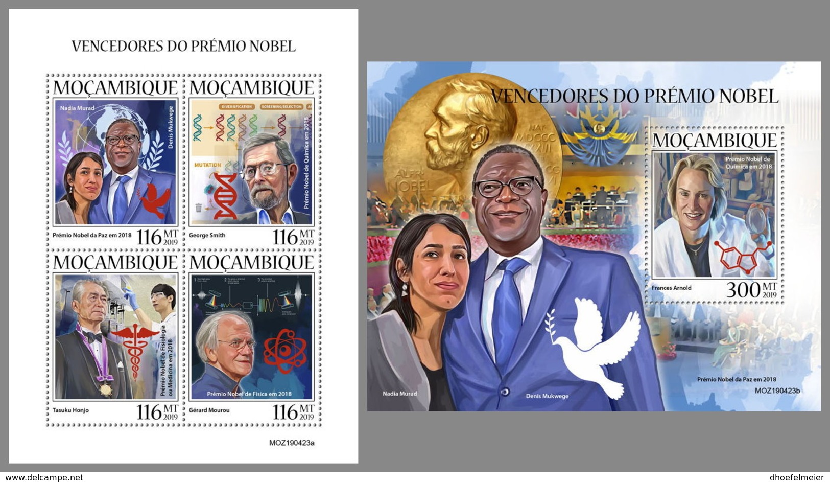 MOZAMBIQUE 2019 MNH Nobel Prize Winners 2018 Nobelpreisträger Nobel Prix M/S+S/S - OFFICIAL ISSUE - DH1942 - Nobel Prize Laureates