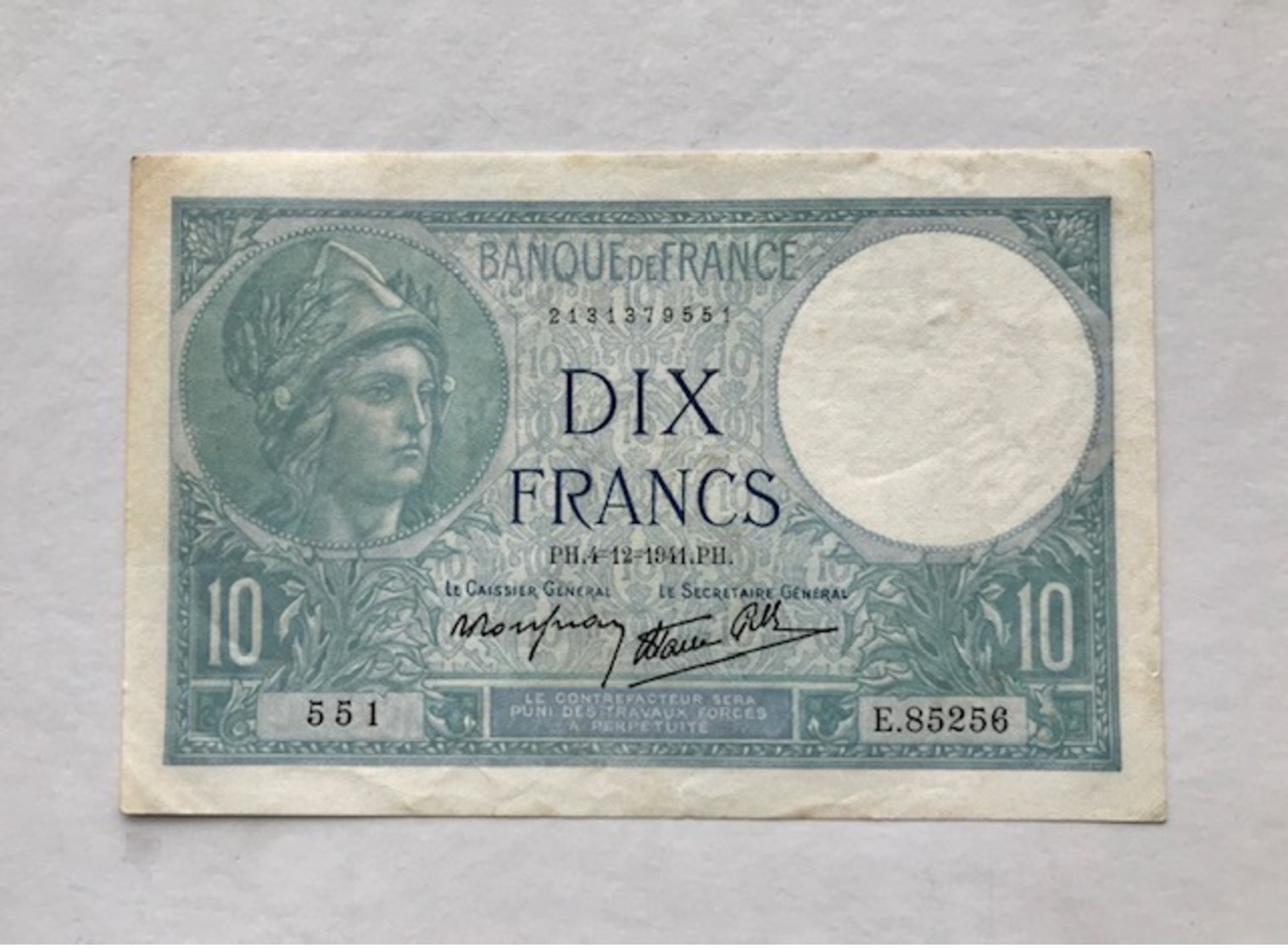 FRANCE P84 10 FRANCS  04.12.1941 VF - 10 F 1916-1942 ''Minerve''