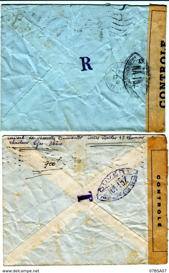 LOT DE 2 X CENSURE RHONE ENV 1941 LYON GARE OMEC + CENSURE NA192 = LYON - 1921-1960: Periodo Moderno