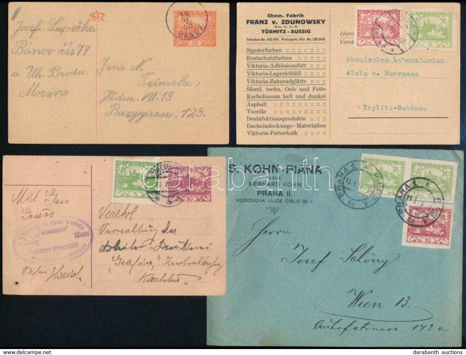 Csehszlovákia  1919-1920 11 Db Küldemény Hradzsin Bélyegekkel / Czechoslovakia  11 Covers, Postcards With Hradschin Stam - Sonstige & Ohne Zuordnung