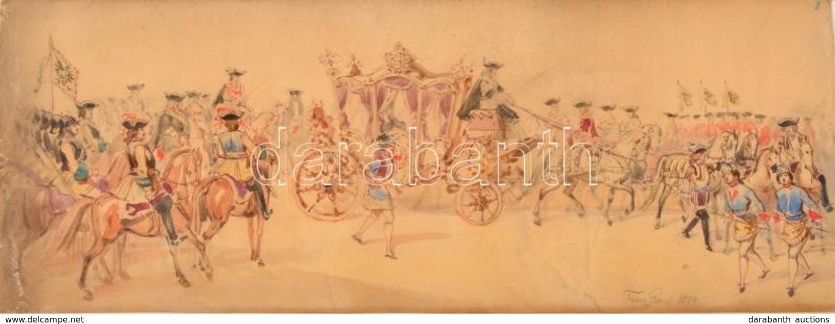 1874 Franz Gaul (1837-?)  2 Db Színpadkép Terv. Akvarell, Papír, Vásznon. Jelzett. 25x66 Cm (2x)  / Theatre Play Design. - Sonstige & Ohne Zuordnung
