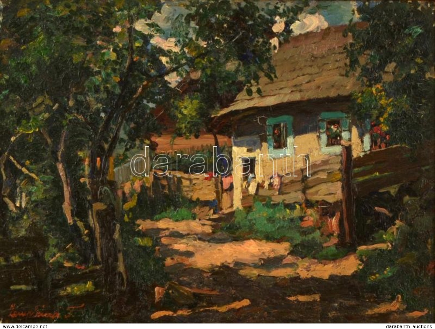 Zemplényi Tivadar (1864-1917): Házudvar. Olaj, Karton, Jelzett, Hibás Keretben, 28×37 Cm - Autres & Non Classés