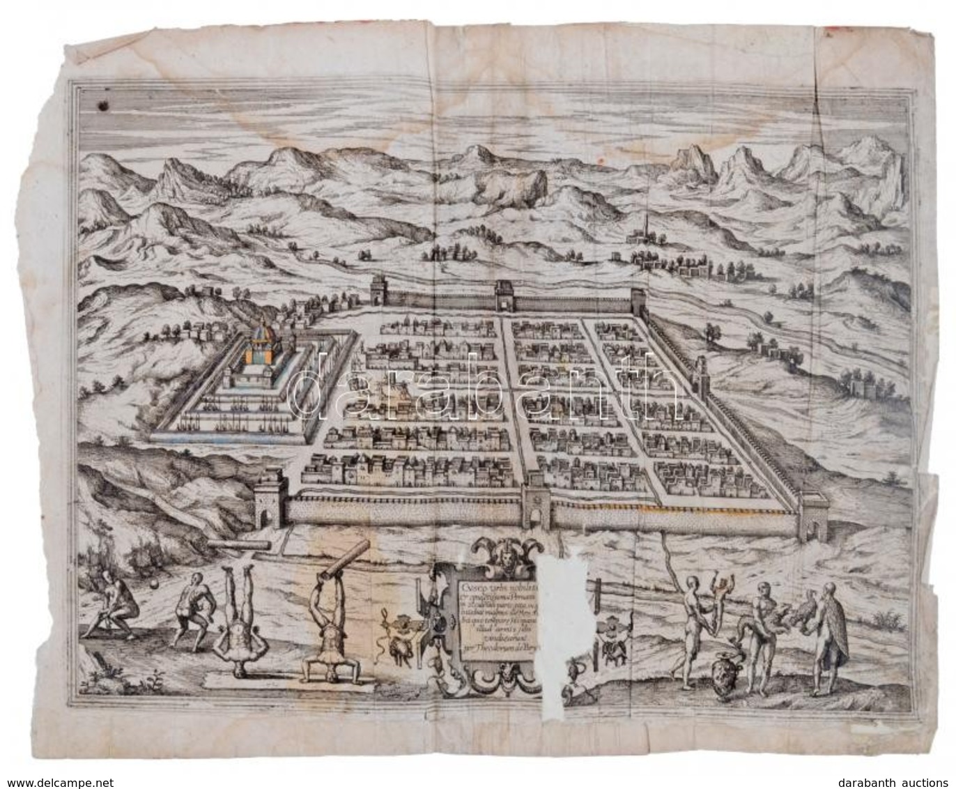 1596 Cusco Urbs Nobilissima & Opule[n]tissima Peruani Regni In Occide[n]tali Parte Sita, Peru, Cusco Rézmetszetű Látképe - Stiche & Gravuren