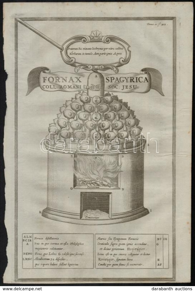 Cca 1664 Kircher, Athanasius: Fornax Spagyrica Coll. Romani Soc: Jesu', Alkemista Olvasztó Kemence Rézmetszetű Képe, Val - Estampes & Gravures