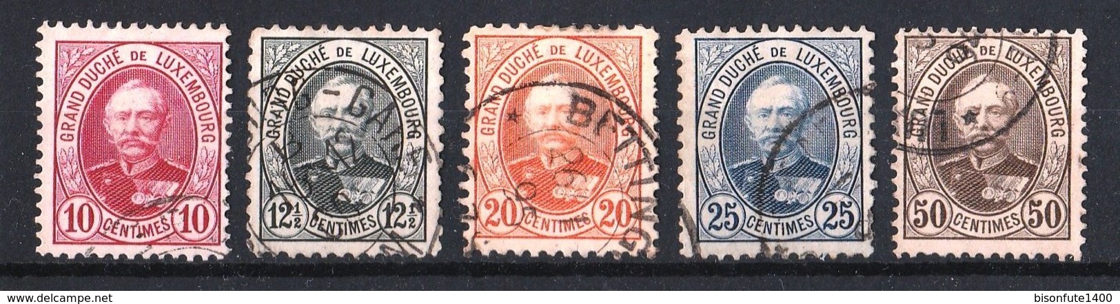 Luxembourg 1891 : Timbres Yvert & Tellier N° 59 - 60 - 61 - 62 Et 65 Oblitérés. - 1891 Adolphe De Face