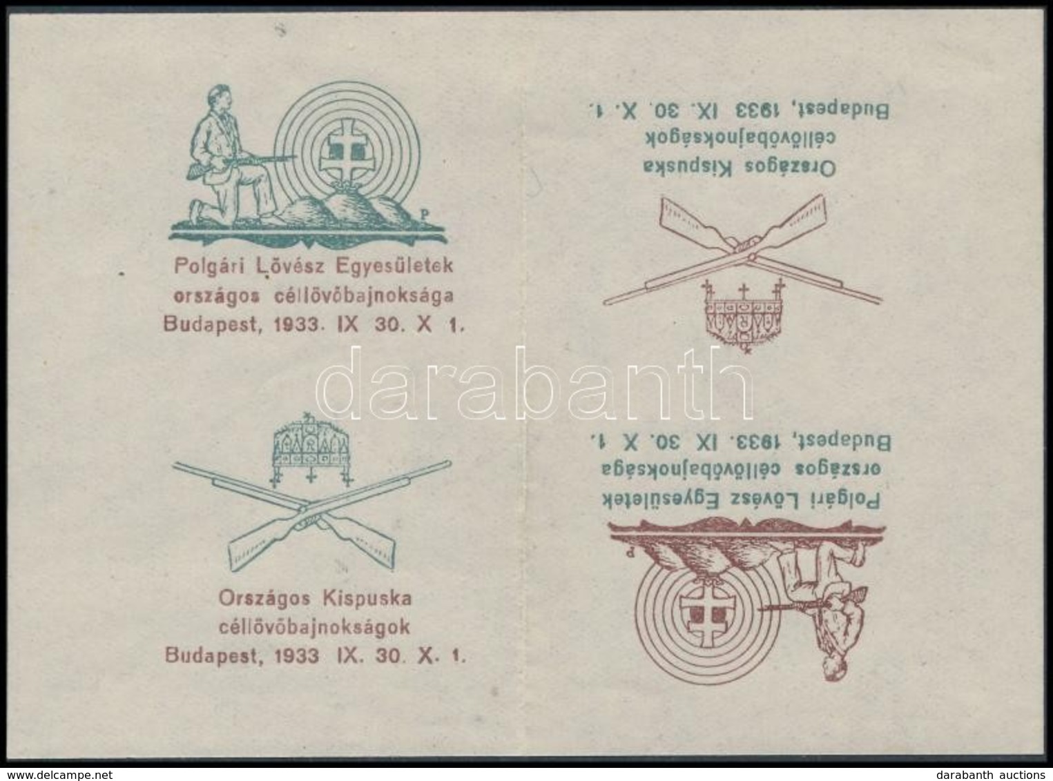 1933 Polgári Lövész Egyesület Levélzáró összefüggő Párban, Nagyon Ritka! / Label Pair, RR! - Sin Clasificación