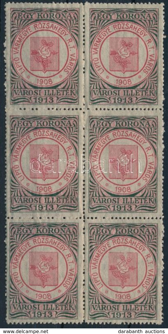 ** Rózsahegy 1913 Városi Illeték 1K Használatlan Hatostömb (240.000) Rendkívül Ritka!! / Unused Block Of 6, Very Rare! - Ohne Zuordnung