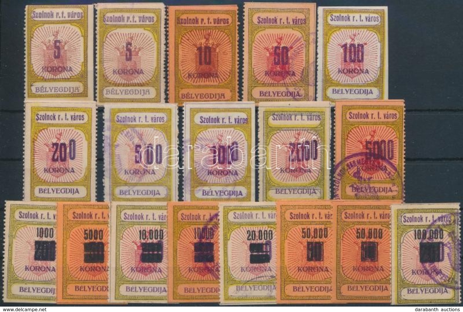 Szolnok 18 Db Okmánybélyeg, Benne MBK 19! / Fiscal Stamps - Non Classificati