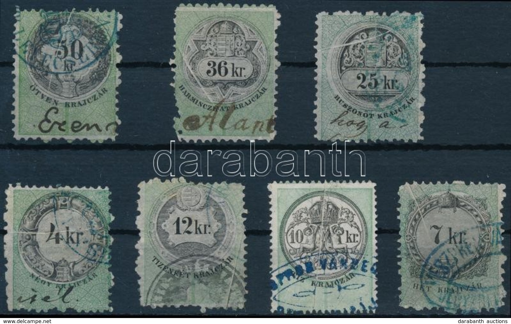 1868 7 Klf Okmánybélyeg, Mindegyik Papírránccal / 7 Different Fiscal Stamps With Paper Crease - Ohne Zuordnung