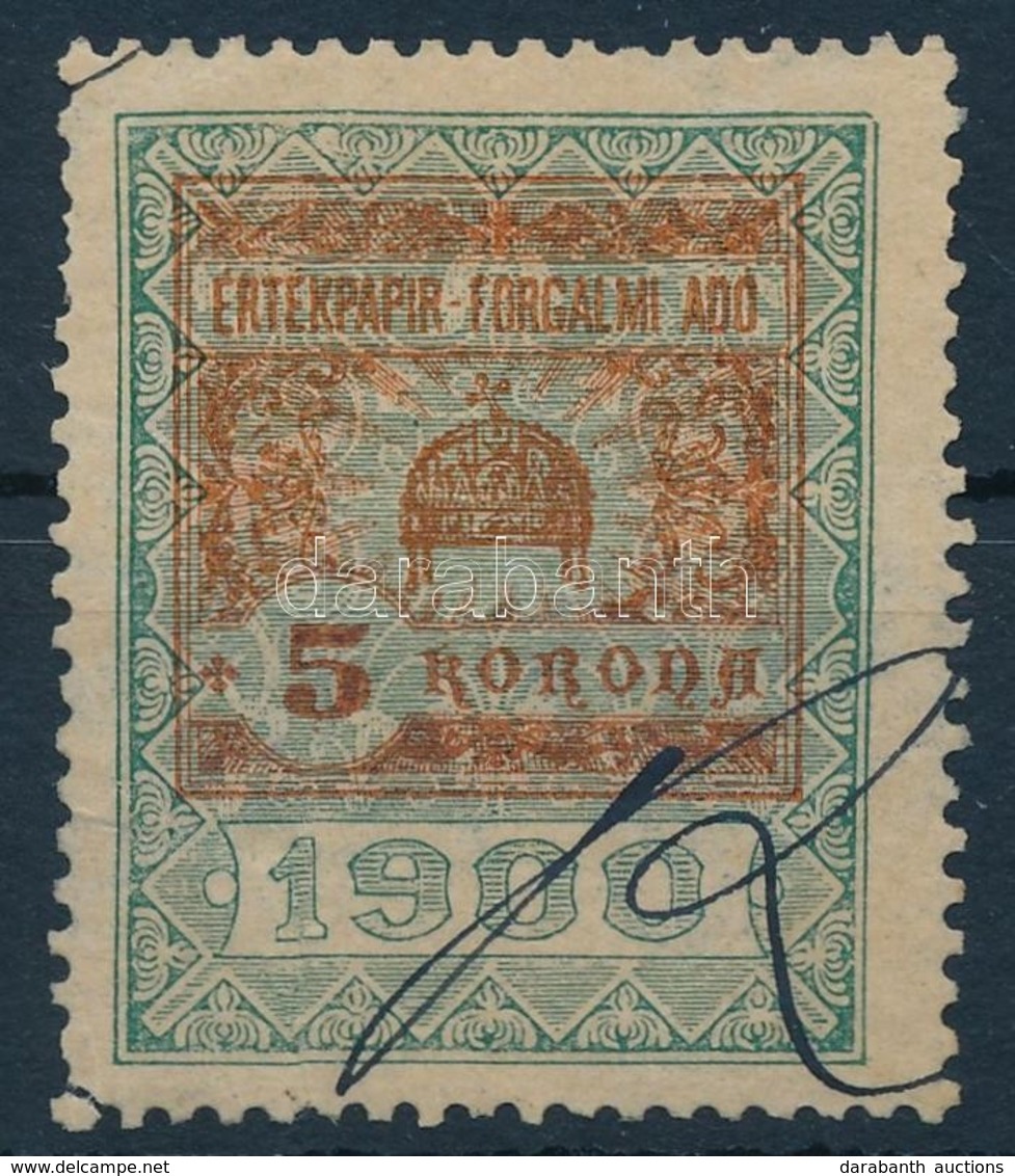 1900 Értékpapír Forgalmi Adó 5K Bélyeg (10.000) / 5K Fiscal Stamp - Ohne Zuordnung