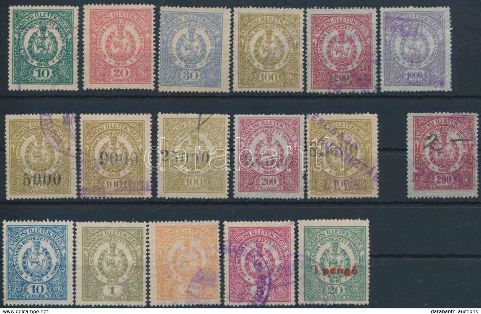 Békéscsaba 17 Db Okmánybélyeg (33.200) / Fiscal Stamps - Non Classés