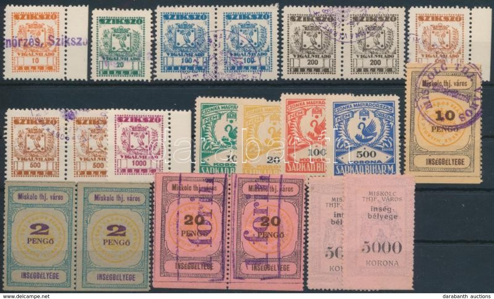 Szikszó, Sarkad, Miskolc 21 Db Okmánybélyeg / Fiscal Stamps - Ohne Zuordnung