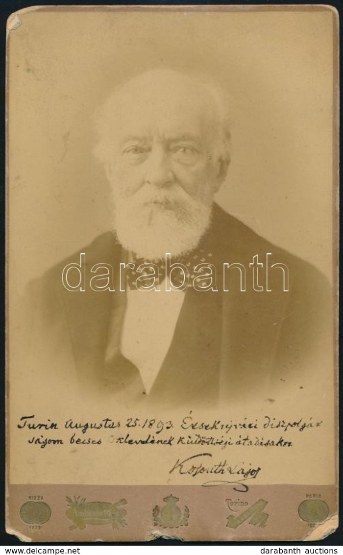 1893 Kossuth Lajos (1802-1894) Sajátkezüleg Dedikált Fényképe. A Fényképet Az Érsekújvár Küldöttségének Dedikálta, Amiko - Ohne Zuordnung