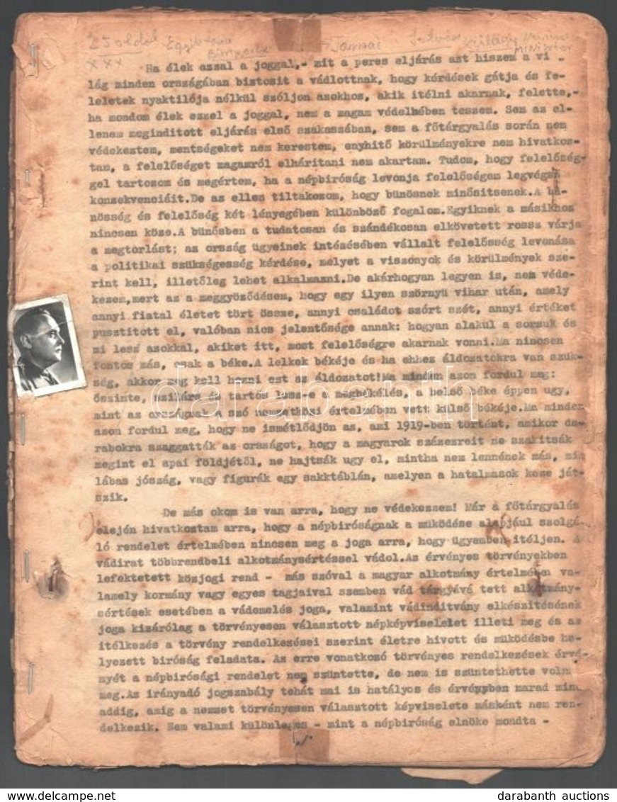 1946 A Szálasi-per Védőbeszéde, Gépirat, Helyenként Sérülésekkel, 25 P. - Ohne Zuordnung