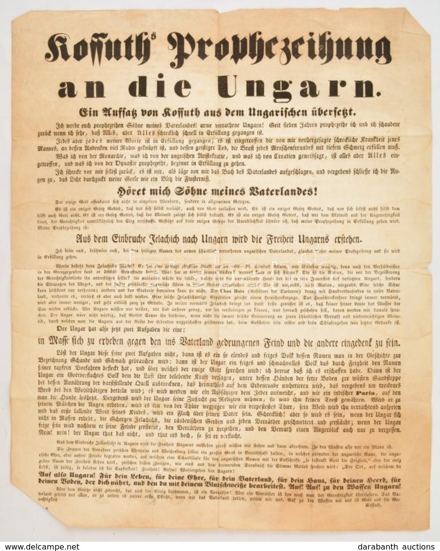 1848 Szeptember 18. Kossuth Lajos Jóslata. A Magyar Nyelvű Szöveg Német Fordítása. A Jóslat Szerint 'Jellasich Beütésébő - Non Classés