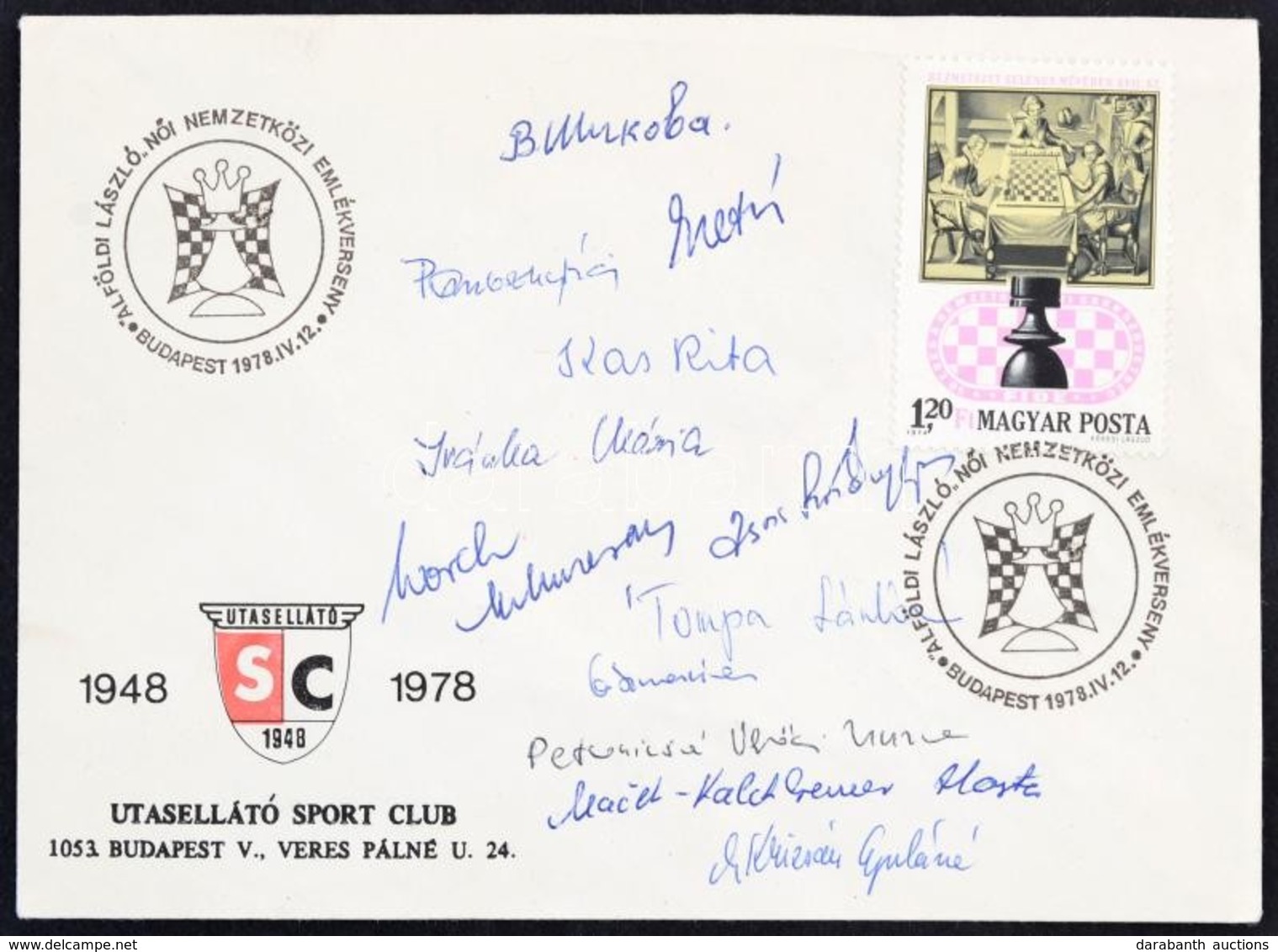 1978 Alföldi László Női Nemzetközi Sakk Emlékverseny Versenyzők által Aláírt Alkalmi Boríték / Woman's Chess Championshi - Andere & Zonder Classificatie