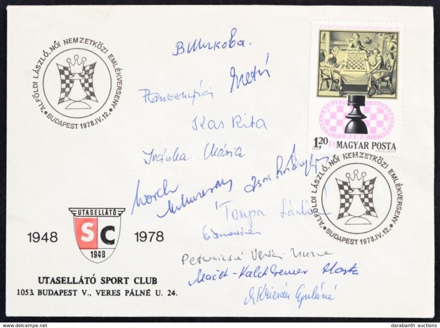 1978 Alföldi László Női Nemzetközi Sakk Emlékverseny Versenyzők által Aláírt Alkalmi Boríték / Woman's Chess Championshi - Autres & Non Classés