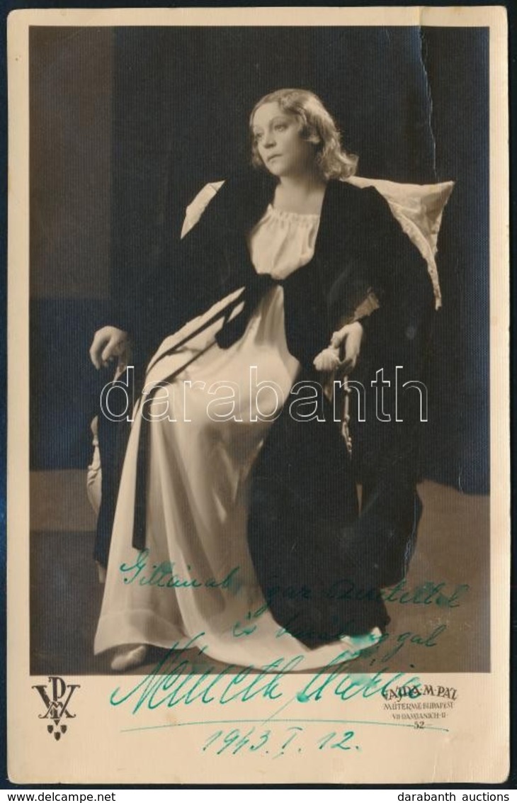 1943 Németh Mária (1897-1967) Opera-énekesnő Dedikált Fotója, Vajda M. Pál Műterméből, Felületén Törésnyom - Sonstige & Ohne Zuordnung