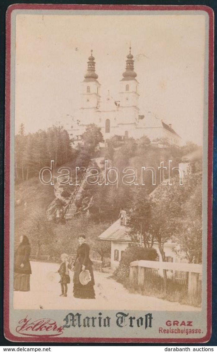 1895 Mariatrost, Templom és Környéke, Keményhátú Fotó Völker Grazi Műterméből, Jó állapotban, 11×6,5 Cm / Mariatrost, Au - Sonstige & Ohne Zuordnung