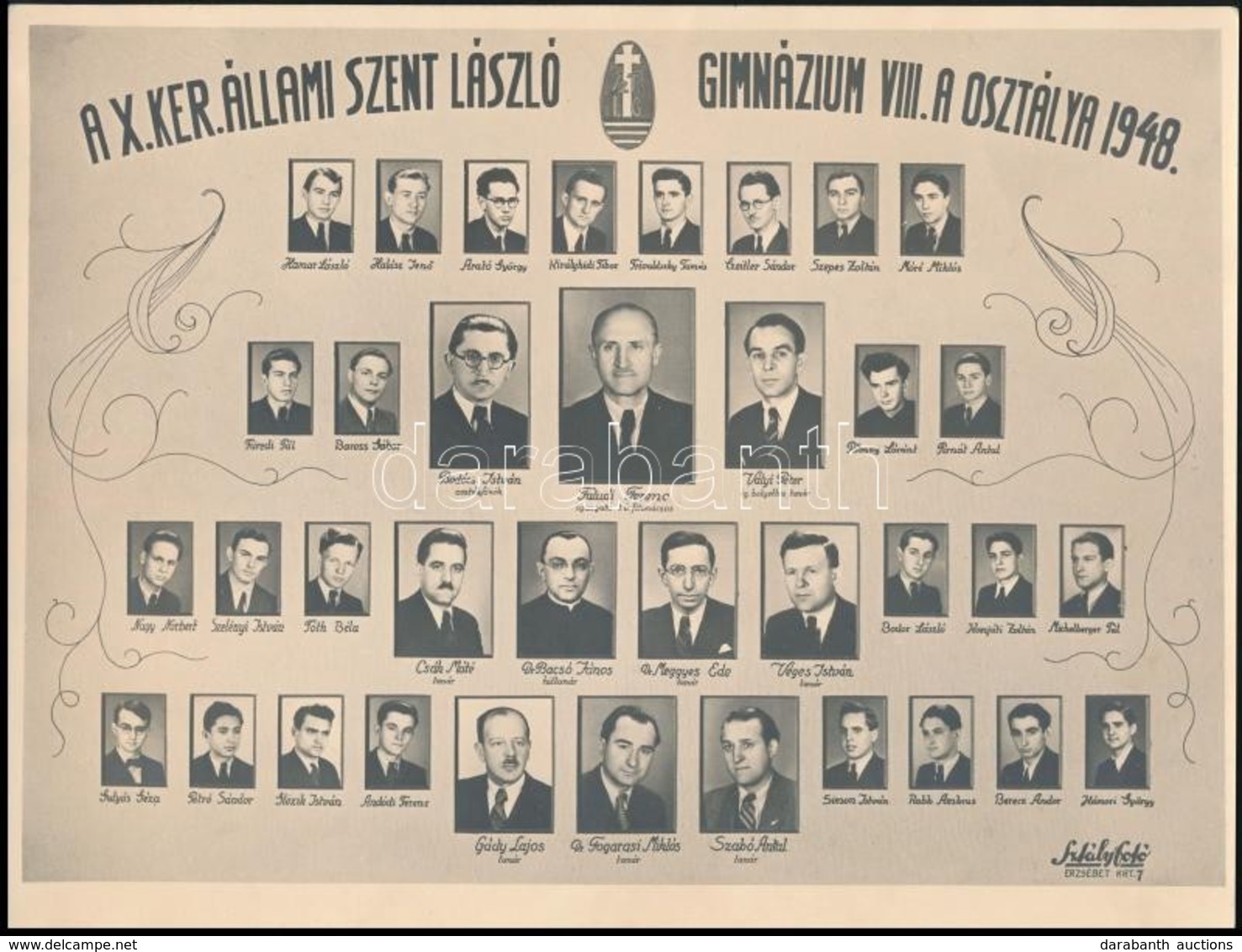 1948 Budapest, Kőbánya, A X. Ker. Állami Szent László Gimnázium Tanárai és Végzős Növendékei, Kistabló Nevesített Portré - Autres & Non Classés