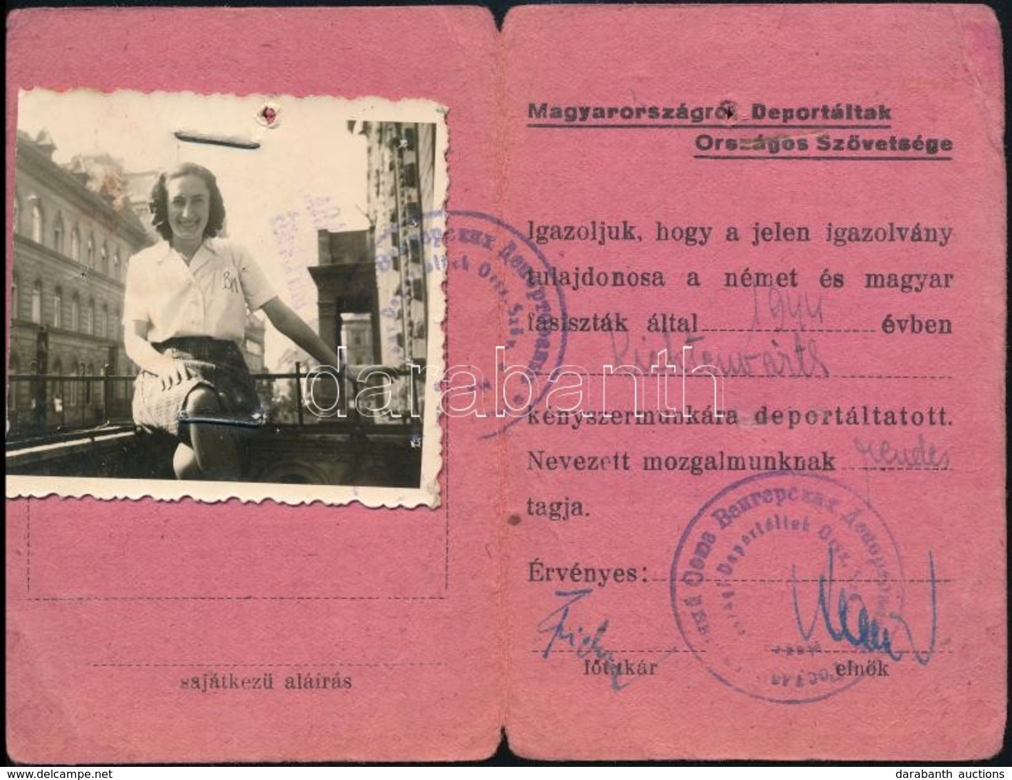 1944 A Magyarországról Deportáltak Országos Szövetséges Fényképes Igazolványa - Autres & Non Classés