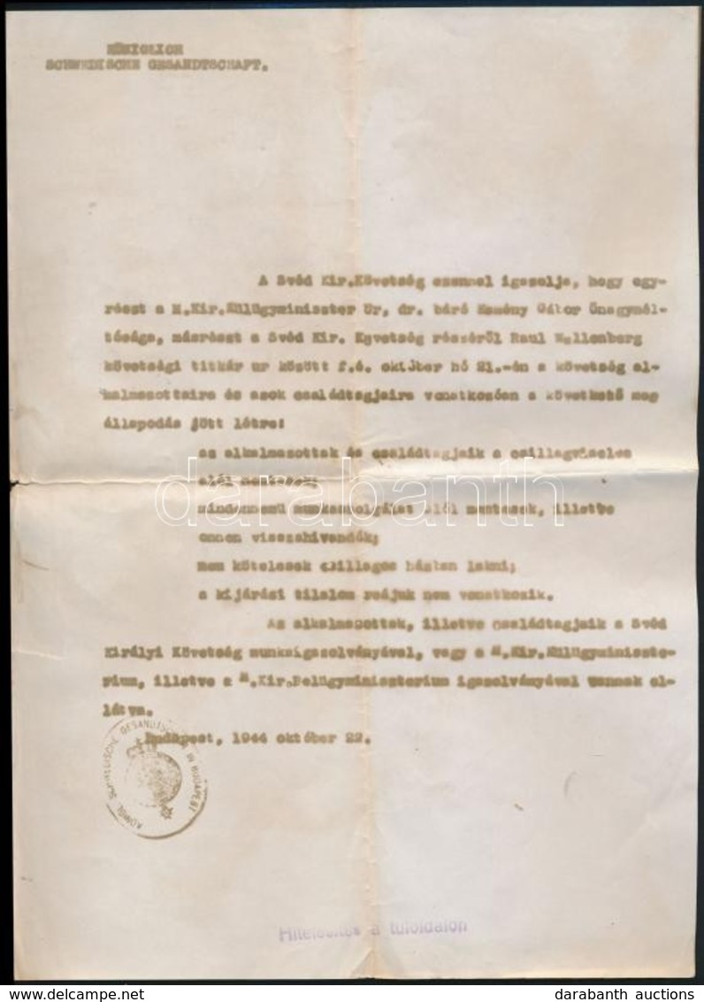 1944 2 Db Közjegyzői Hiteles Másolat: A Budapesti Svéd Nagykövetség Munkaviszony-igazolása Magyar Személy Részére + Igaz - Autres & Non Classés