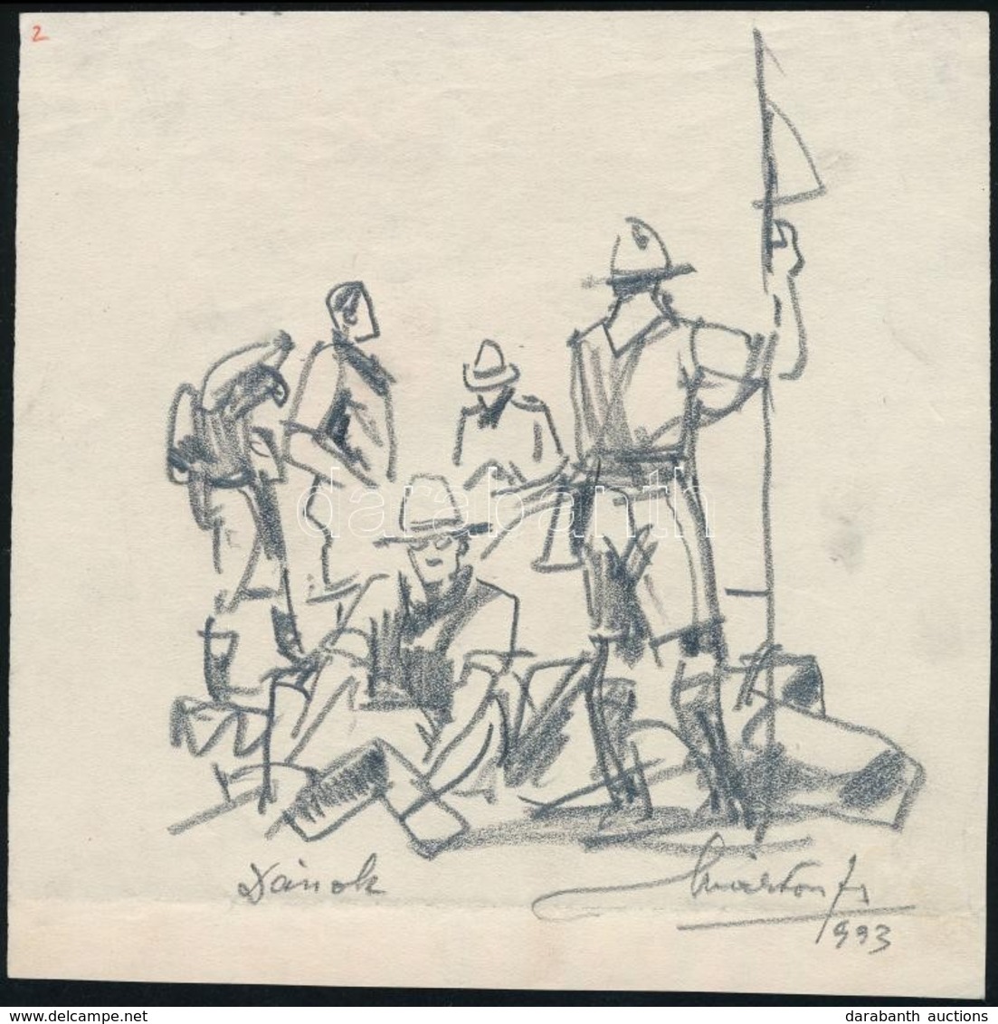 Márton Ferenc (1884-1940): 1933 Jamboree: Dánok. Ceruza, Papír, Jelzett, 16,5×16,5 Cm - Scouting