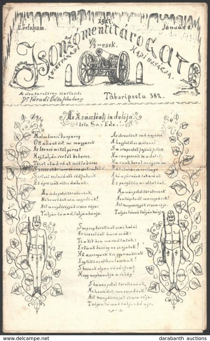 1916-1917 Isonzómenti Tárogató, A Nagyváradi V/4-esek Hadiújságja, I. évf. 1., 4. és II. évf. 1. Lapszáma, Sokszorosítot - Sonstige & Ohne Zuordnung