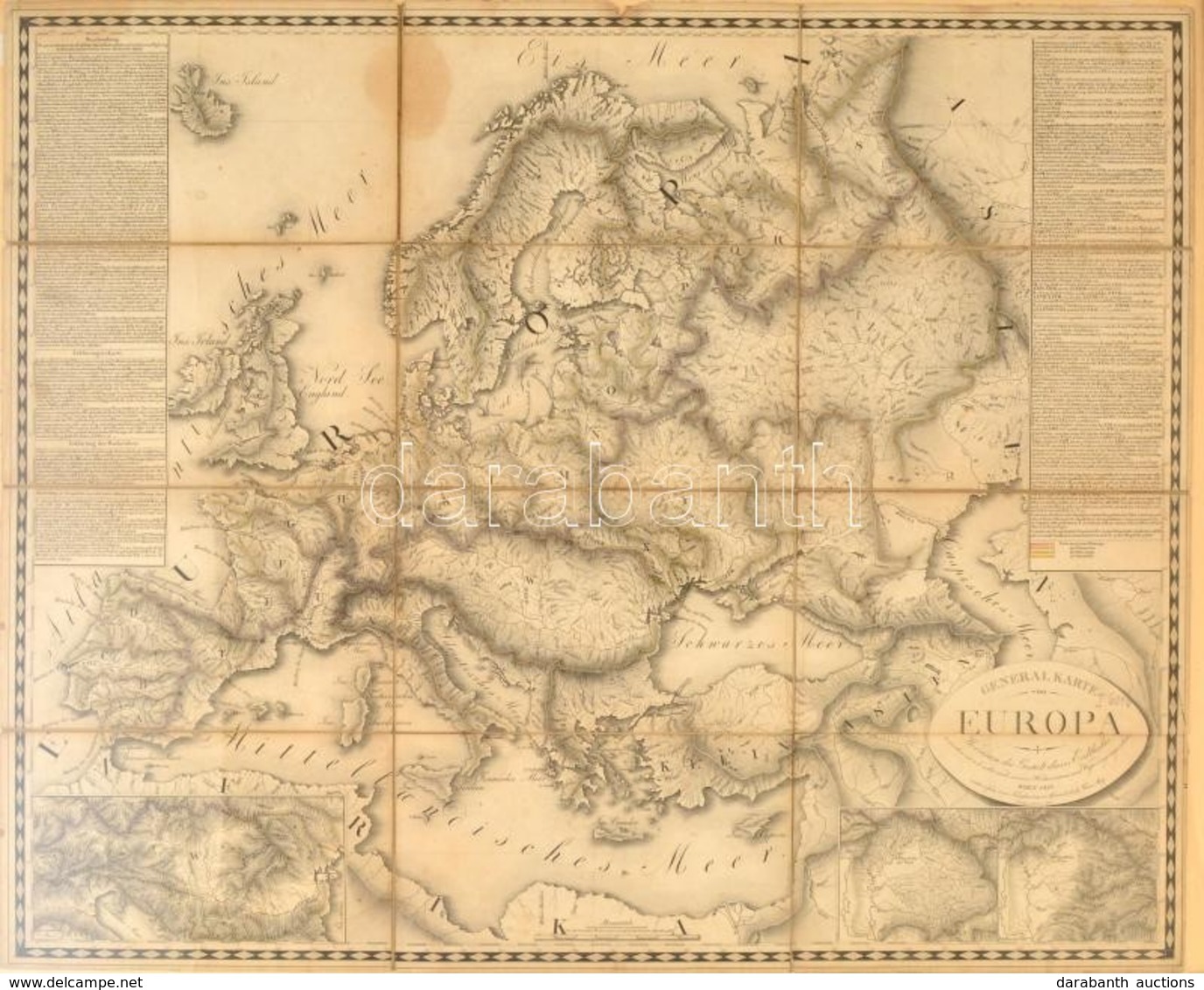 1818 Európa Térkép. Rézmetszet. General Karte Von Europa 1818. 68x58 Cm Üvegezett Keretben.  / Engraved Map Of Europe In - Autres & Non Classés