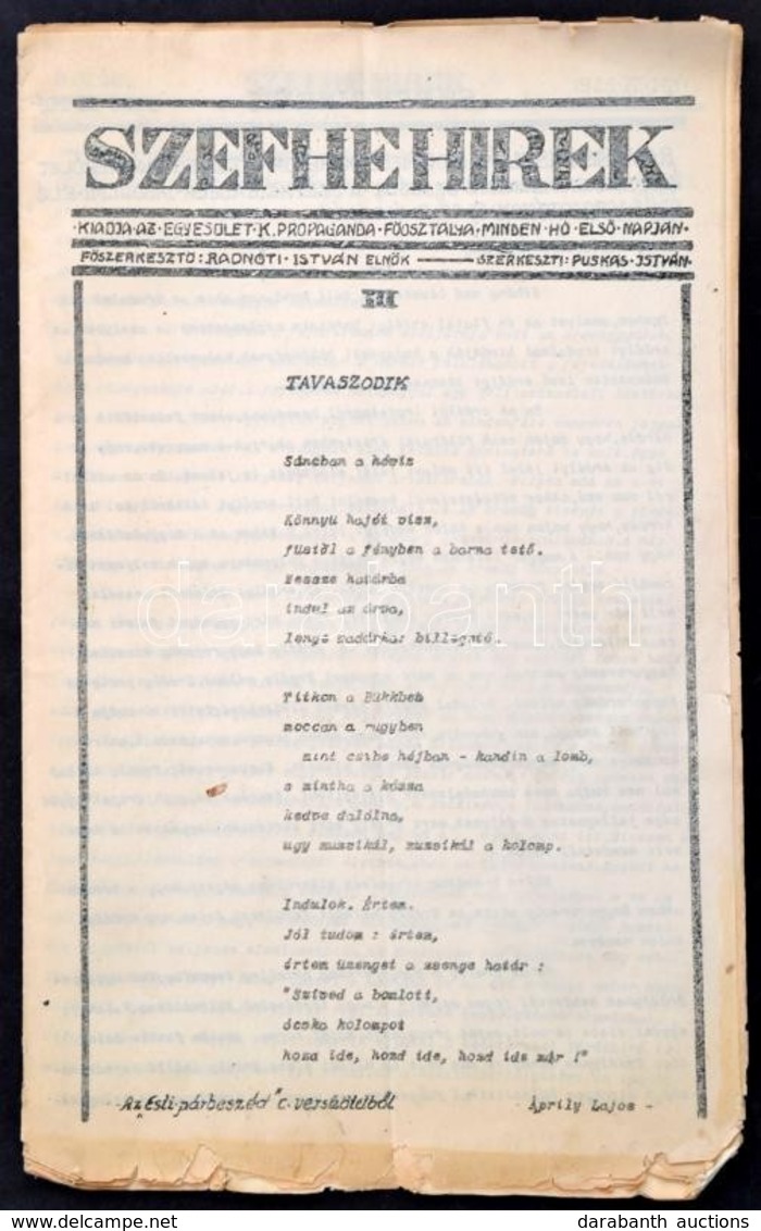 1925 SZEFHE Hírek. 1925. IV. (Április.) Főszerk.: Radnóti István. Szerk.: Puskás István. Kiadja Az Egyesület (Székely Eg - Non Classés