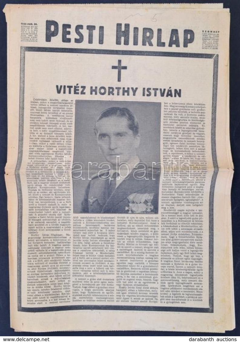1942 A Pesti Hírlap Augusztus 22-i Lapszáma Horthy István Halálával A Címlapon - Non Classés