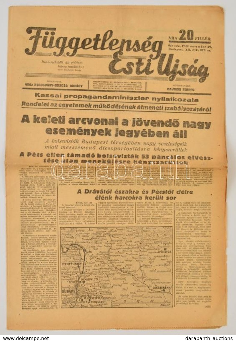 1944 A Függetlenség Esti Újság XII. évfolyamának 272. Száma, Címlapon Háborús Hírekkel, 6p - Sin Clasificación