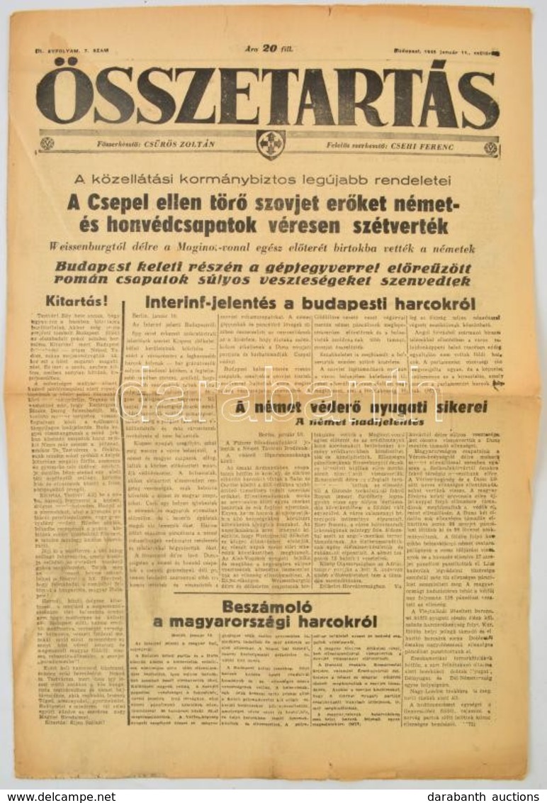 1945 Bp., Az Összetartás III. évfolyamának 7. Száma, Címlapon A Budapesti Harcokról Szóló Cikkel, 4p - Non Classés