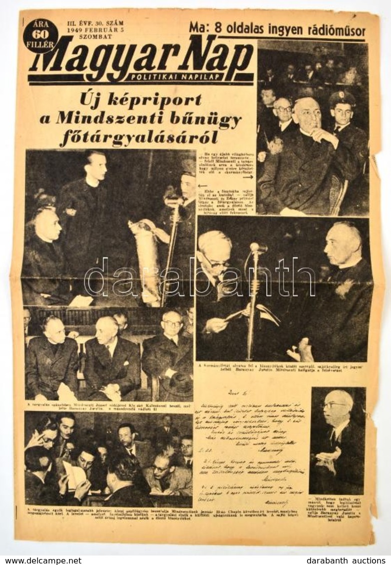 1949 A Magyar Nap III. évfolyamának 30. Száma, Címlapon A Mindszenty-ügy Képriportjával - Ohne Zuordnung