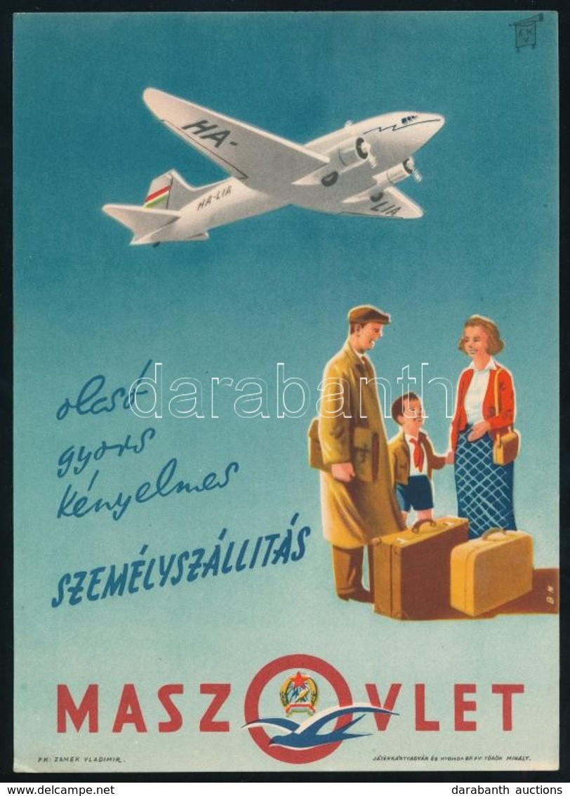 Cca 1949-1954 Maszovlet Személyszállítás, Kisméretű Reklámplakát, 23×16,5 Cm - Sonstige & Ohne Zuordnung