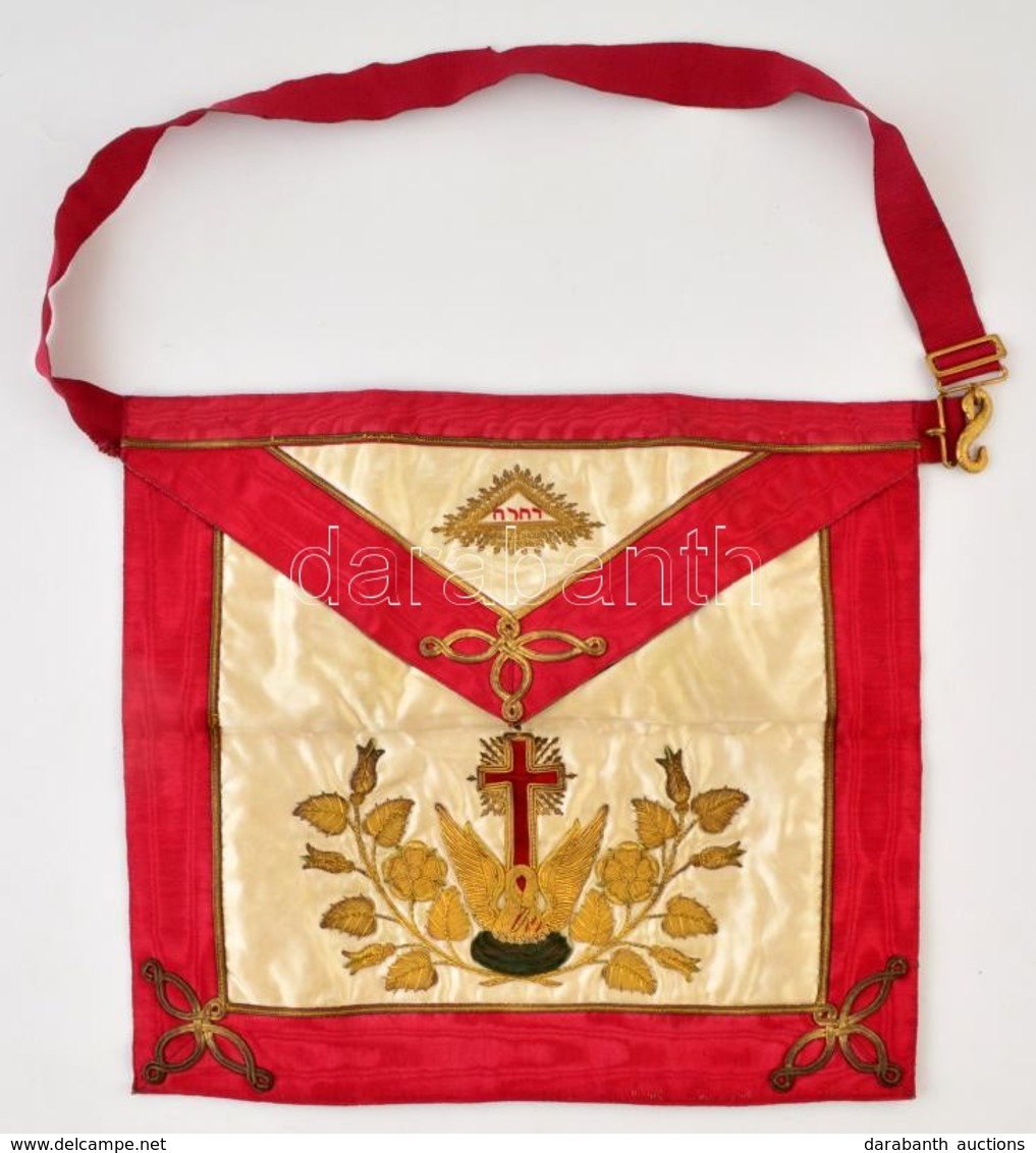 XX. Sz. Eleje: Szabadkőműves Kötény. Selyem, Kígyómintás Fém Csattal / Freemason Apron. Silk  40x34 Cm - Sonstige & Ohne Zuordnung