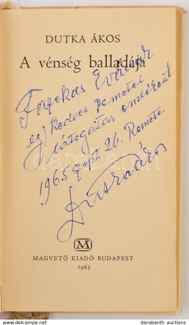 Dutka Ákos: A Vénség Balladája. Bp.,1965, Magvető, 85+1 P. Első Kiadás. Kiadói Egészvászon-kötés, Kiadói Papír Védőborít - Ohne Zuordnung