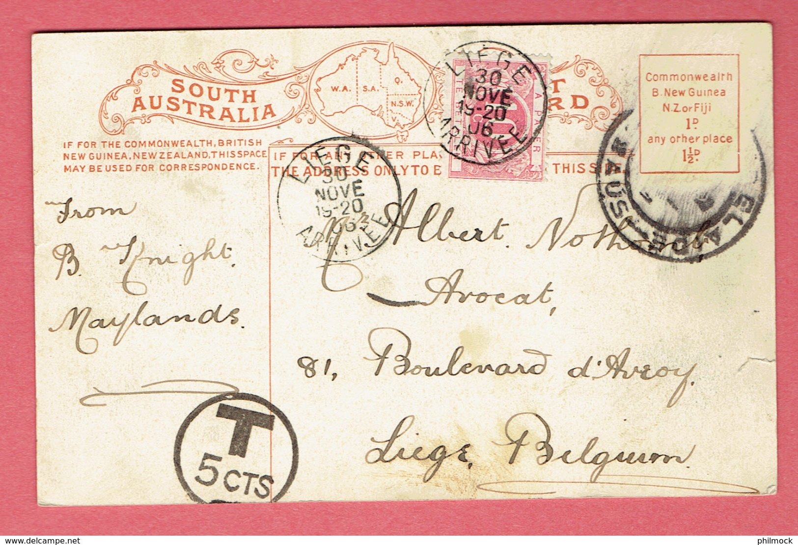 South Australia Adélaide Near Belgium Liège 1906 - Stamp Quenn Victoria - Adelaide