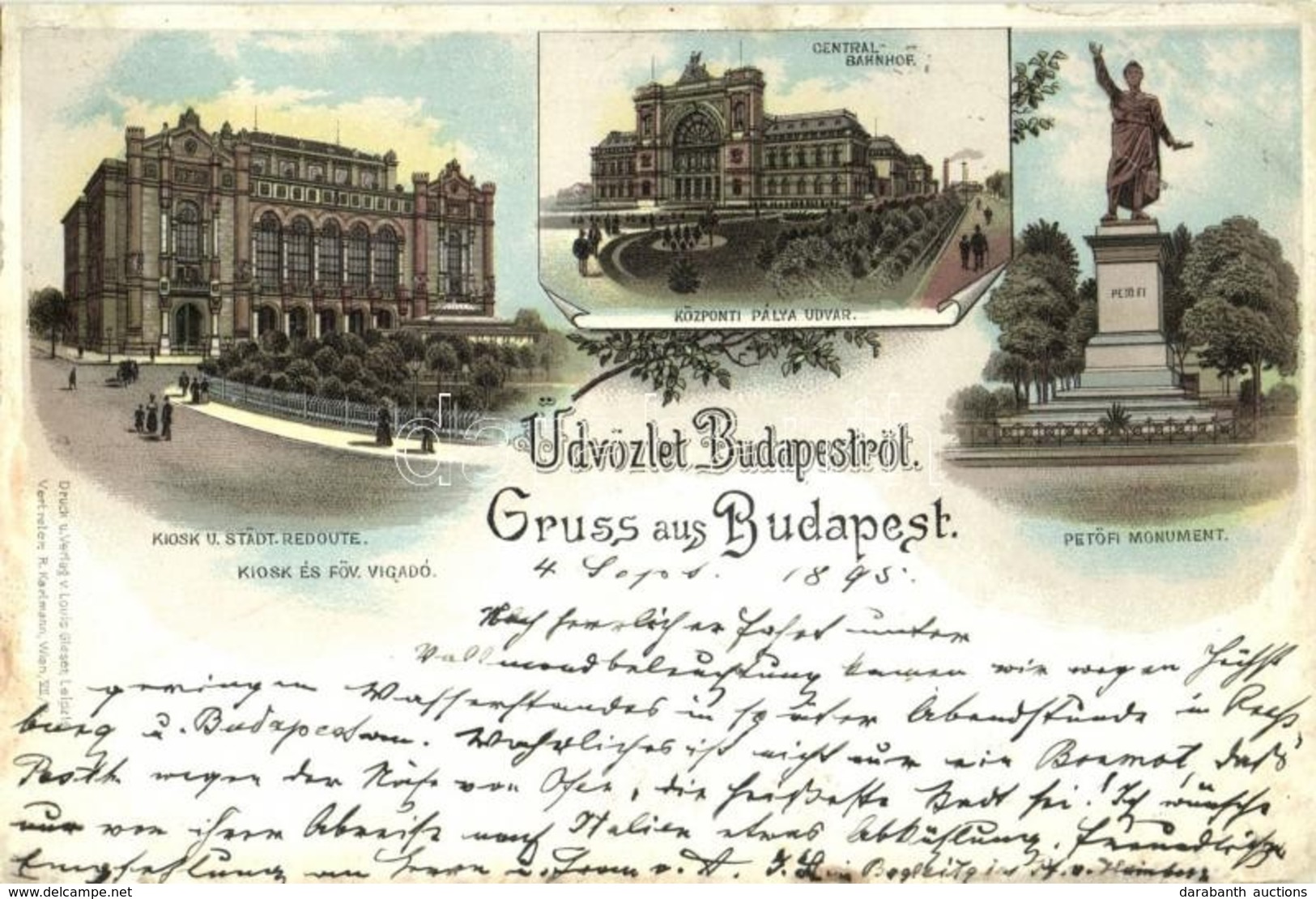 T3 1895 (Vorläufer!) Budapest, Központi (Keleti) Pályaudvar, Petőfi Szobor, Kioszk és Fővárosi Vigadó. Louis Glaser Art  - Non Classés
