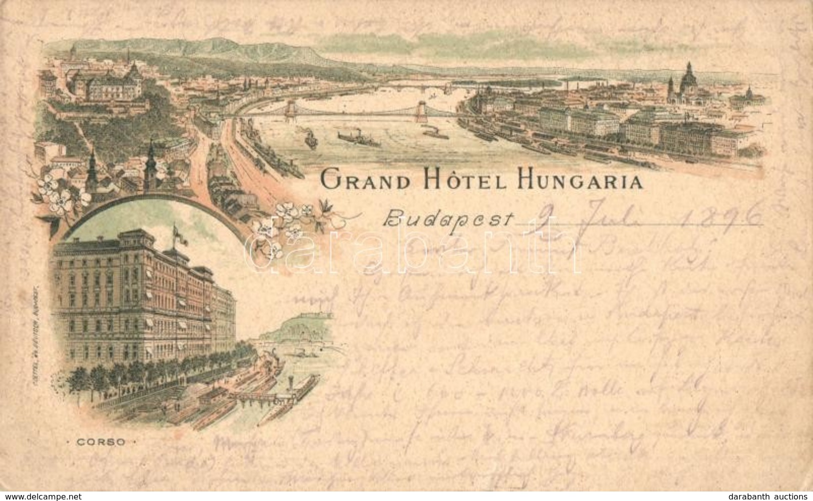 T3 1896 (Vorläufer!) Budapest, Grand Hotel Hungaria, Corso. Czettel és Deutsch, Floral (EB) - Non Classés