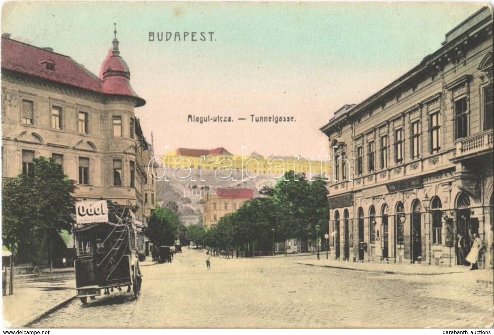 T2/T3 1908 Budapest I. Alagút Utca, Omnibusz Odol Reklámmal, Gyógyszertár, Dohány és Szivar Bolt, Reisz A. üzlete  (EK) - Non Classés