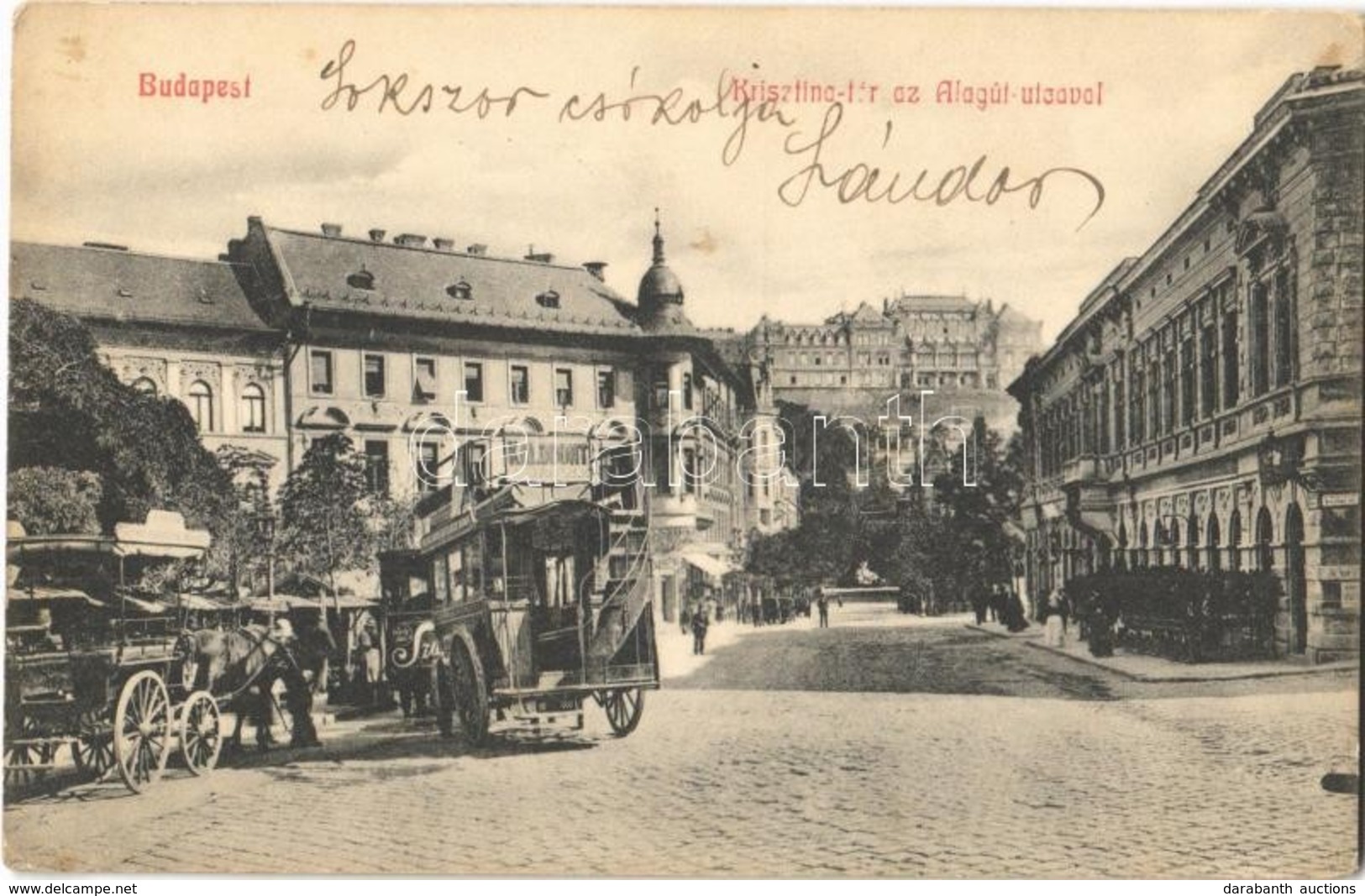 T2 1909 Budapest I. Krisztina Tér, Alagút Utca, Omnibusz Kalodont Fogkrém Reklámmal, Vár A Háttérben - Non Classés