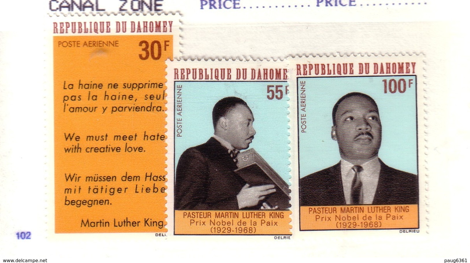 DAHOMEY 1968 MARTIN LUTHER KING  YVERT  N°A75/77 NEUF MNH** - Martin Luther King