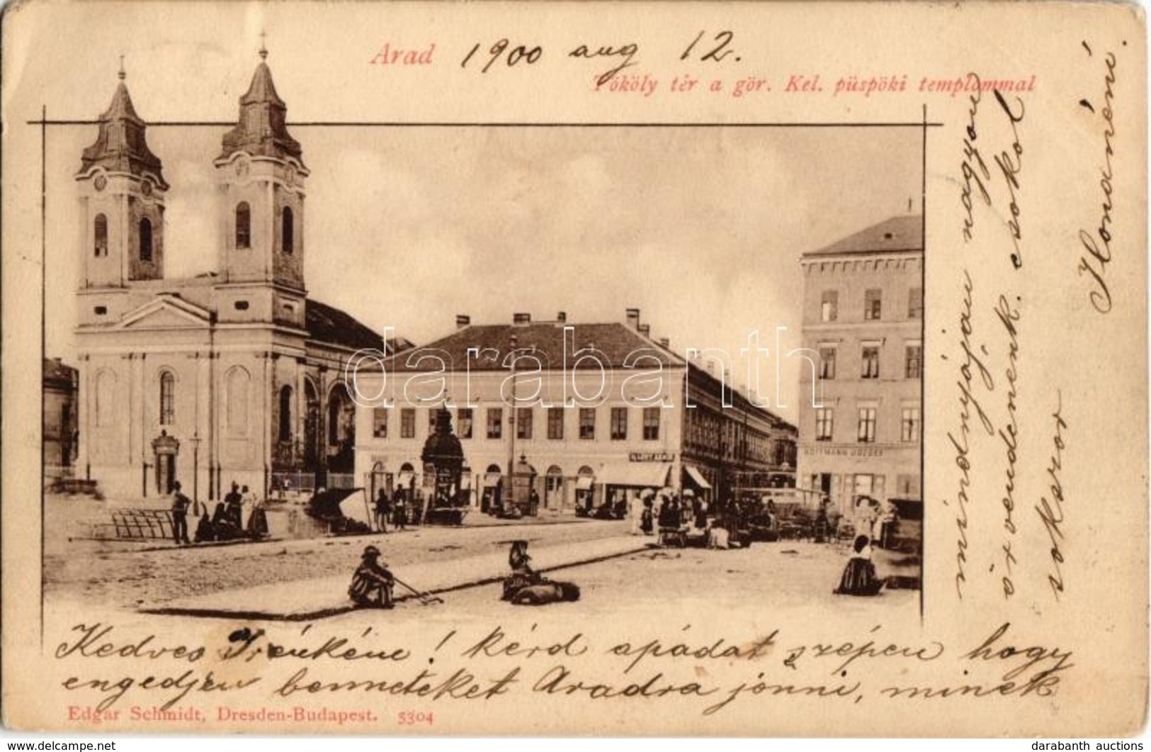 T2/T3 1900 Arad, Tököly Tér, Görögkeleti Püspöki Templom, Piac árusokkal, Löwy Ármin és Hoffmann József üzlete / Square, - Non Classés