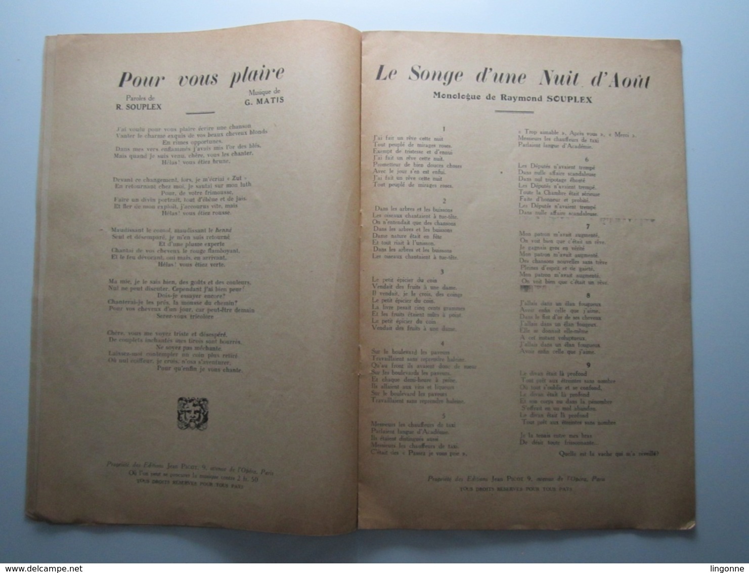 N° 53 RECUEIL DE DIX MONOLOGUES ET CHANSONS HUMORISTIQUES A SUCCÈS RAYMOND SOUPLEX - 1901-1940