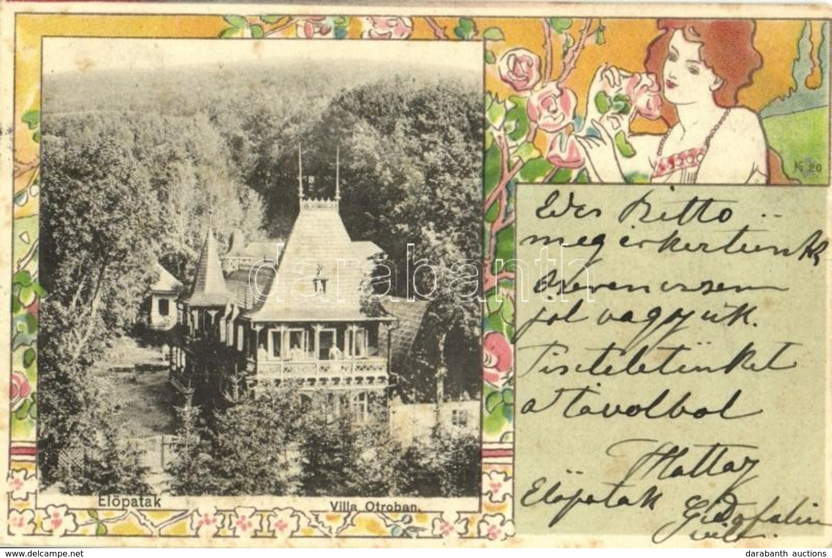 T2 1904 Előpatak, Valcele; Otroban Villa. Szecessziós Litho Keret / Villa. Art Nouveau, Litho (fl) - Ohne Zuordnung
